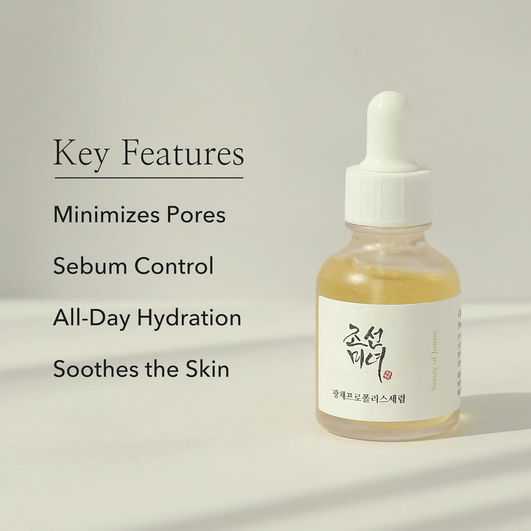 Beauty of Joseon Glow Serum Korean skincare key features: minimizes pores, sebum control, all-day hydration, soothes the skin