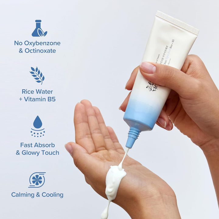 Beauty of Joseon Relief Sun Aqua-Fresh SPF 50+ PA++++ 50ml – Lightweight Korean Sunscreen applying on hand, and overflowing