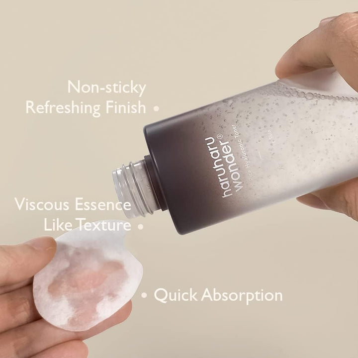 lose up view of the essence texture of the unscented Black Rice Hyaluronic Toner for sensitive skin