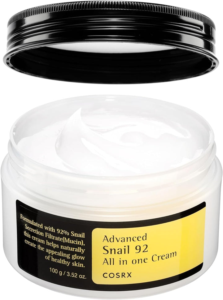 COSRX Advanced Snail 92 All in one Cream jar, a hydrating and healing K-Beauty moisturizer