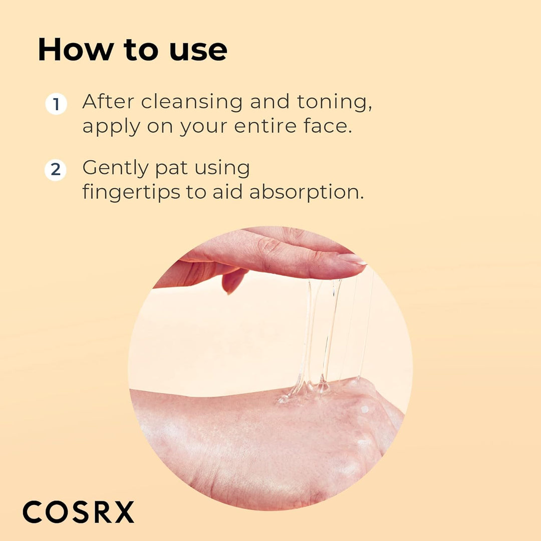 How to use COSRX Advanced Snail 96 Mucin Power Essence bottle for deep hydration and skin repair? After cleansing and toning, apply on your entire face.
Gently pat using fingertips to aid absorption. 