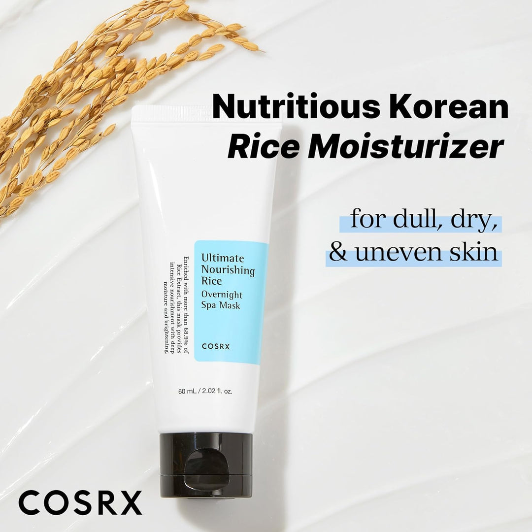 COSRX Ultimate Nourishing Rice Overnight Spa Mask 60ml. Nutritious Korean rice moisturiser for dull, dry, and uneven skin