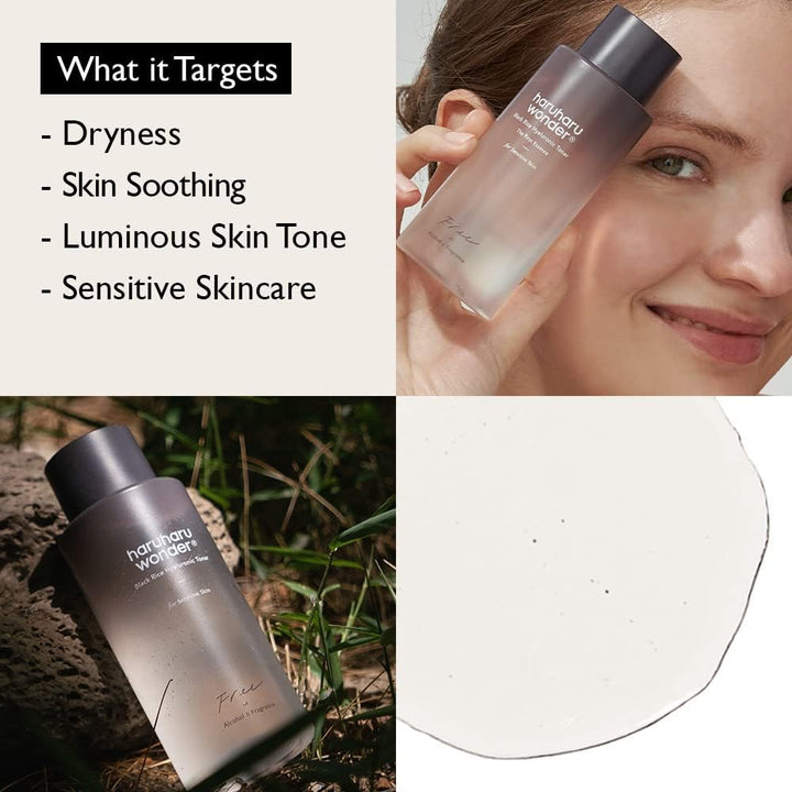 Haruharu Wonder Black Rice Hyaluronic Toner for Sensitive Skin. Targets dryness, skin soothing, luminous skin tone, sensitive skin care