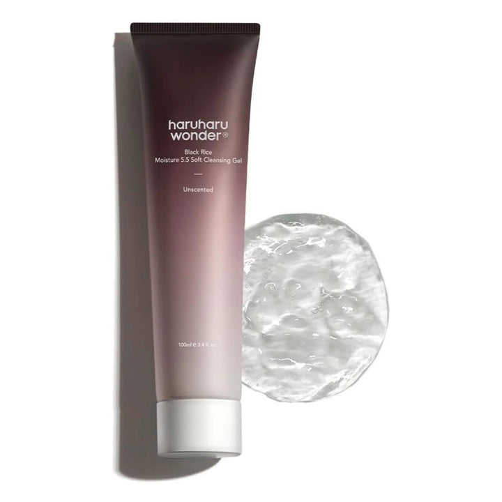 Haruharu Wonder Black Rice Moisture 5.5 Soft Cleansing Gel 100ml tube, gentle low pH K-Beauty cleanser