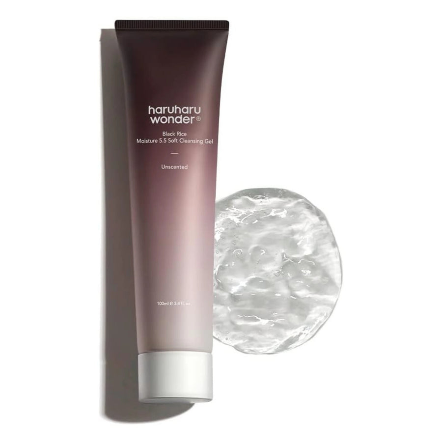 Haruharu Wonder Black Rice Moisture 5.5 Soft Cleansing Gel 100ml tube, gentle low pH K-Beauty cleanser