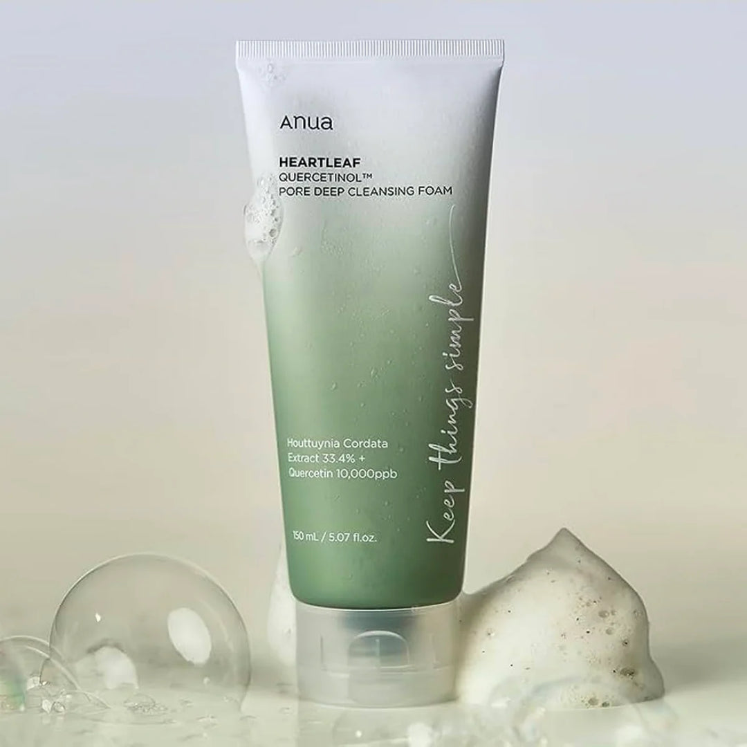Close up view of the rich, soft foam of the ANUA Heartleaf Cleansing Foam