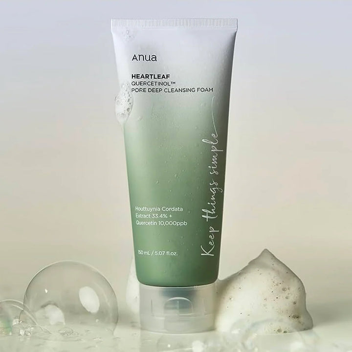 Close up view of the rich, soft foam of the ANUA Heartleaf Cleansing Foam