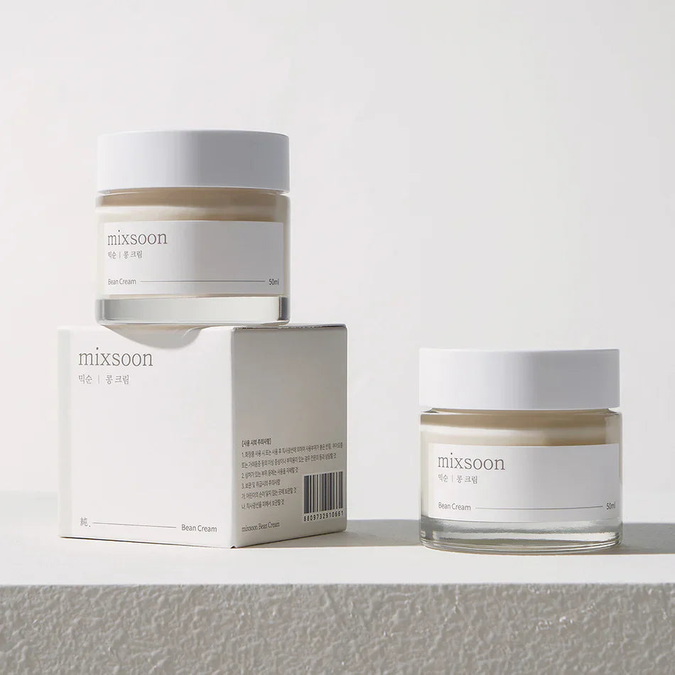Product shoot of Mixsoon Bean Cream jar, a deep hydrating and balancing moisturizer for all skin types