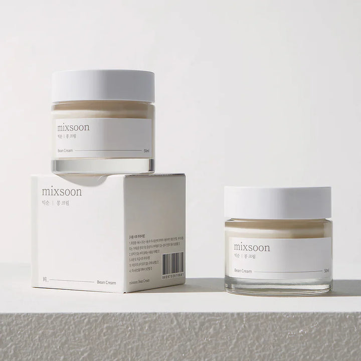 Product shoot of Mixsoon Bean Cream jar, a deep hydrating and balancing moisturizer for all skin types