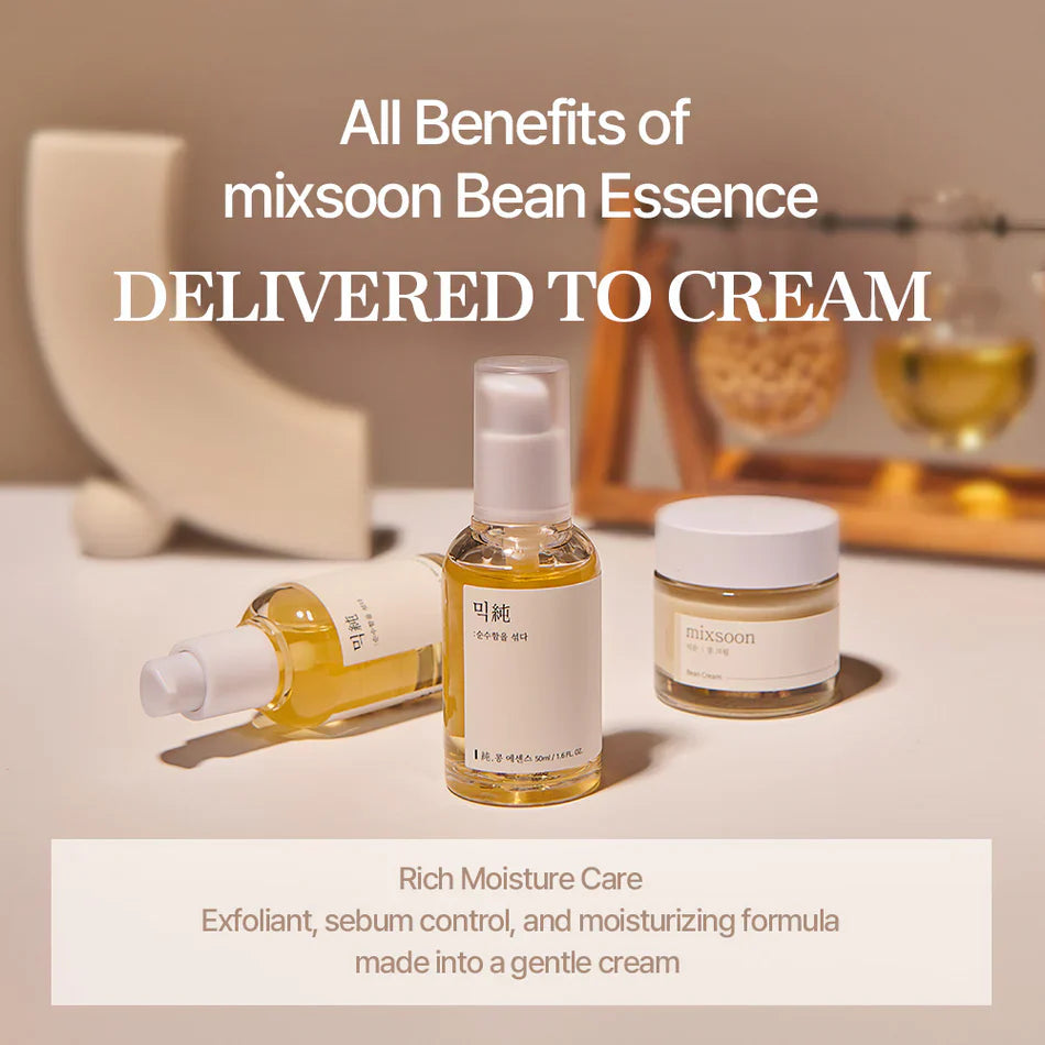 Mixsoon Bean Cream jar, a deep hydrating and balancing moisturizer for all skin types. All benefits of mixsoon bean essence delivered to cream