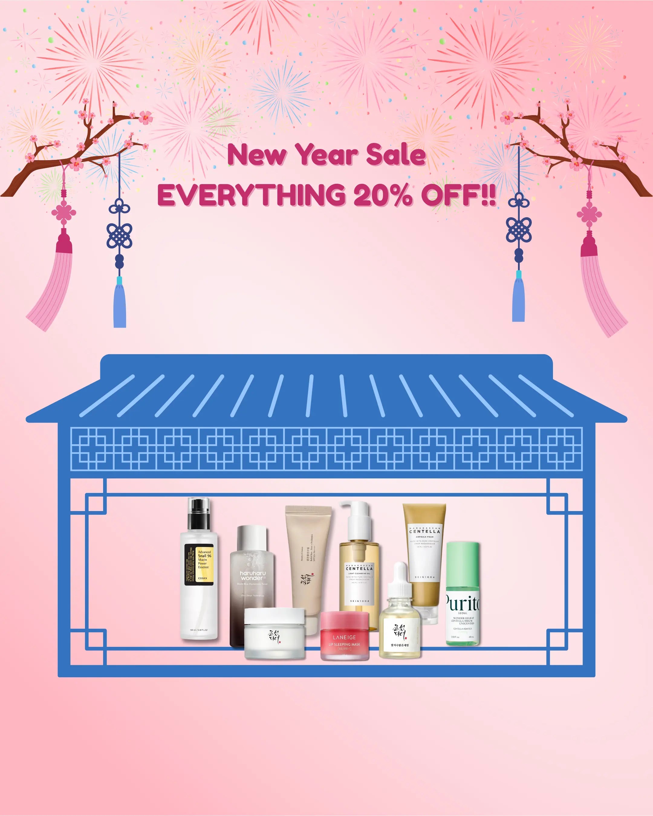 Korean skincare new year sale. Everything 20% off.