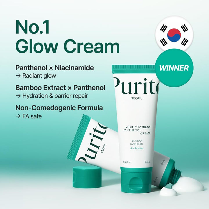 Number 1 Glow Cream. PURITO SEOUL Mighty Bamboo Panthenol Cream 100ml for skin barrier repair and soothing sensitive skin