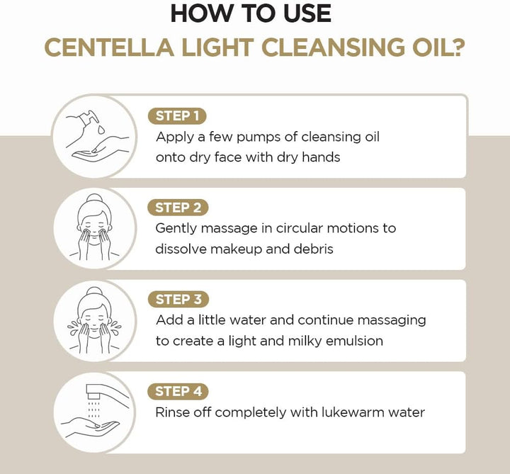 How to use SKIN1004 Madagascar Centella Light Cleansing Oil bottle for deep pore cleaning and makeup removal. 