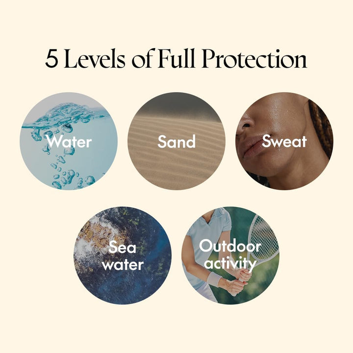 5 levels of full protection using PURITO SEOUL Daily Soft Touch Sunscreen. Water, sand, sweat, sea water and outdoor activity.